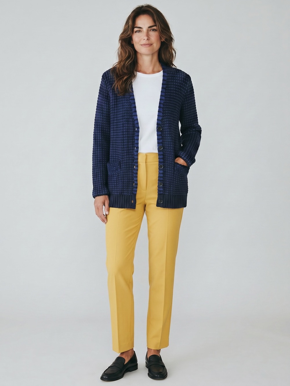 Tory Burch Blue Chunky Knit Merino Wool Cardigan XS Boyfriend Academia Preppy